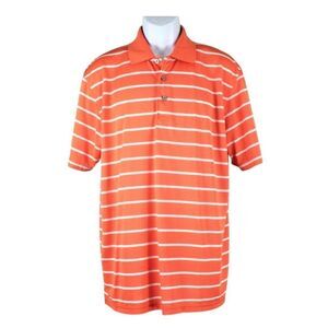 Polo Shirt Short Sleeve Side Vents Airflux Striped Orange & White Men's Size XL